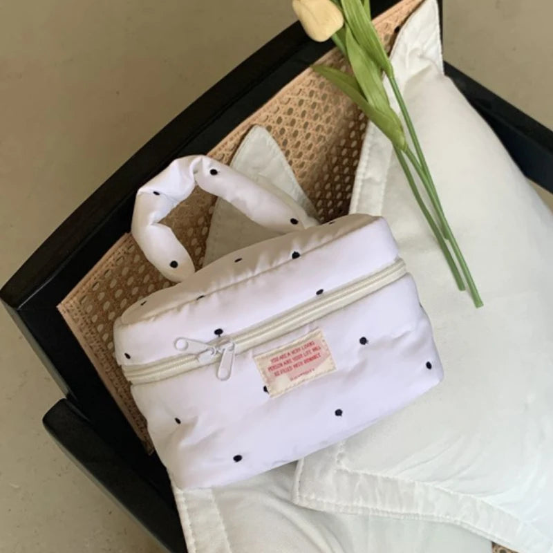 Quilting Cotton Makeup Bag Women Zipper Cosmetic Organizer Female Cloth Handbag