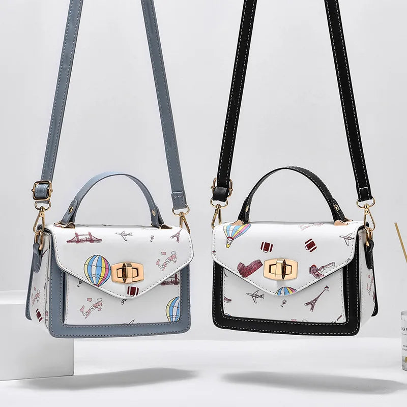 Women's Messenger One-shoulder Small Square Bag Girl Print Handbag