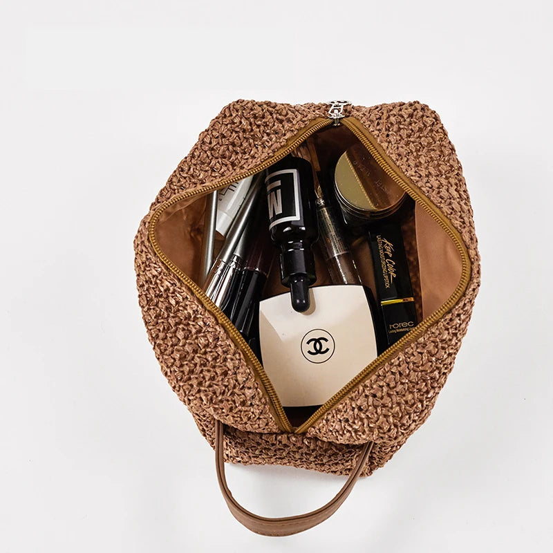 Straw Cosmetic Storage Bag Large Capacity Portable Wash Bag Organizer