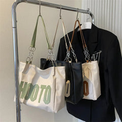 Fashionable Contrast Letter Chain Shoulder Bag