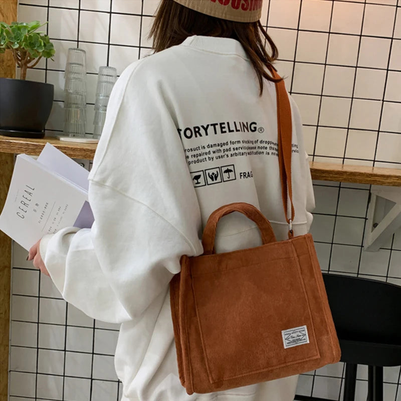 Corduroy Single Shoulder Bag Solid Buckle Messenger Bag for Women