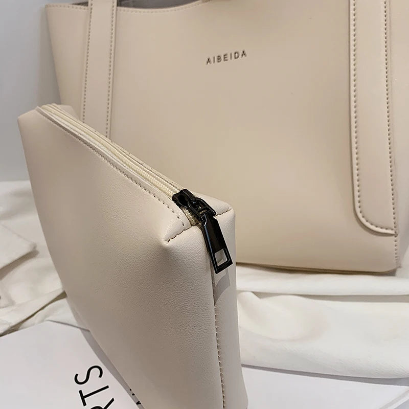 Large Capacity Messenger Handbag 2-piece set Ladies Bucket PU Shoulder Bag