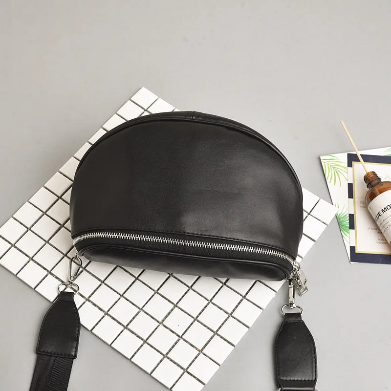 One Shoulder PU Bag Patchwork Zippers Solid Unisex Soft
