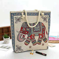 Ethnic Style Embroidered Linen Shoulder Bag with Thick Rope Strap