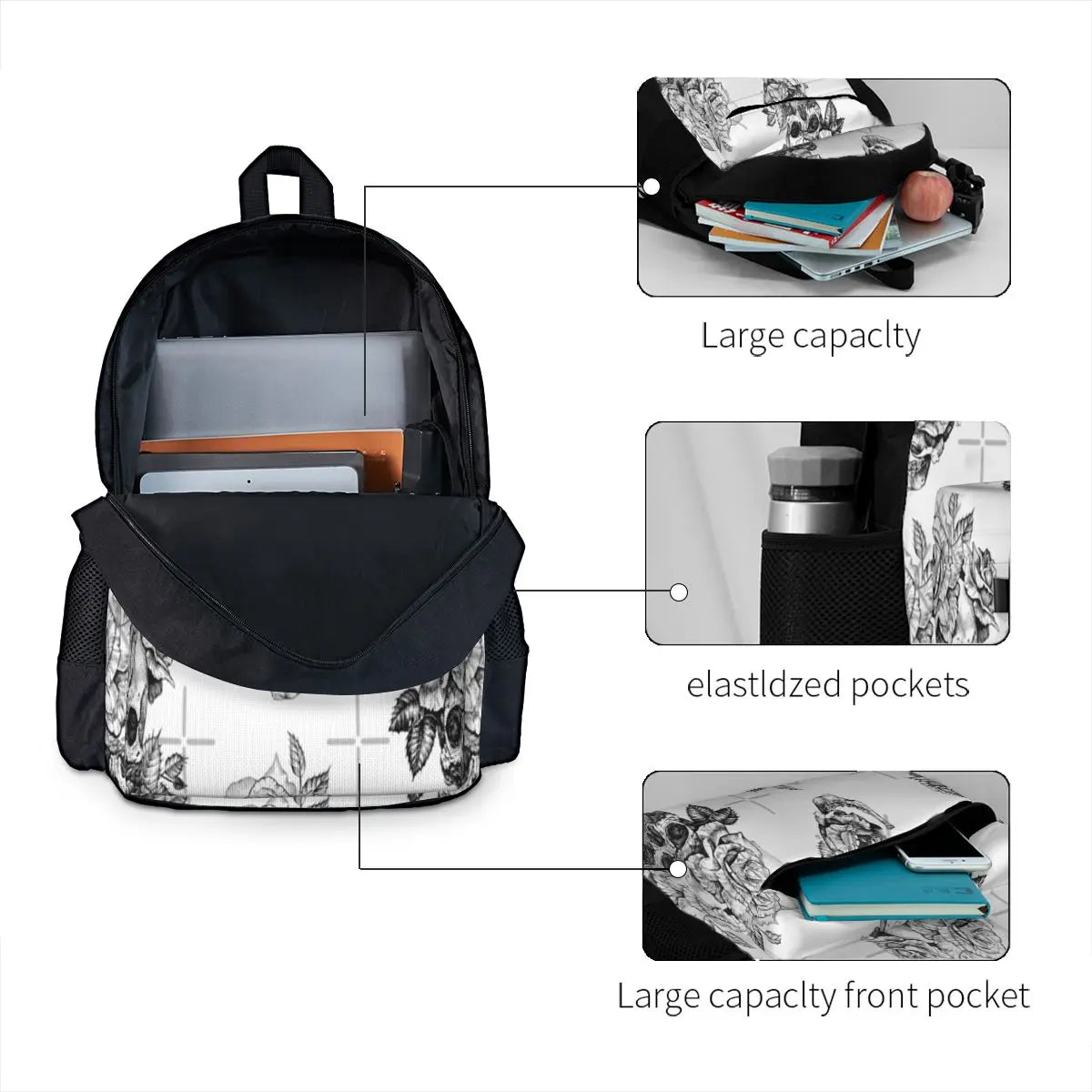 Skull And Roses Backpacks Men's Backpacks Bags For Women