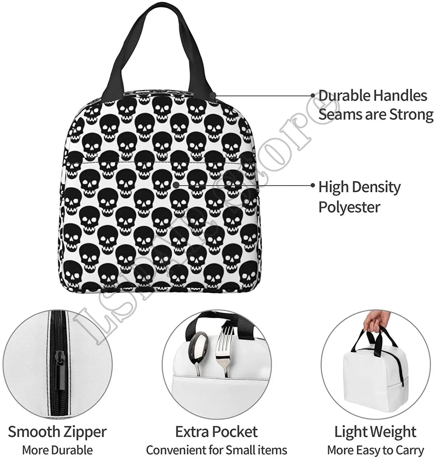 Skull Lunch Bags for Women Boy Girl Reusable Insulated Lunch Box