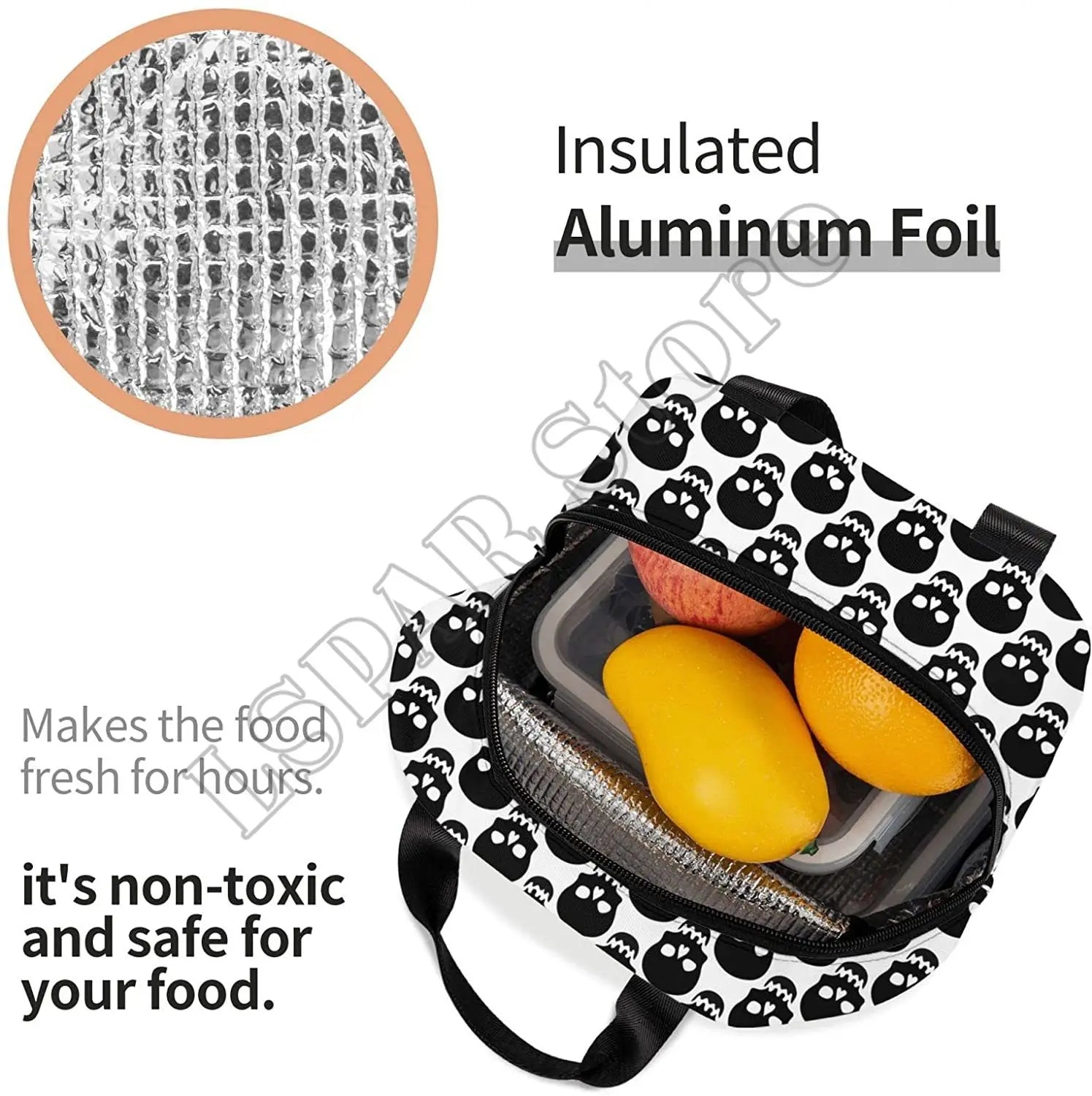 Skull Lunch Bags for Women Boy Girl Reusable Insulated Lunch Box