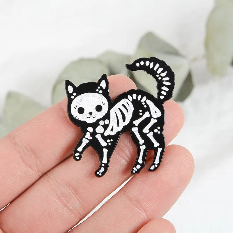 Skull Cat Pin Halloween Wizard Hat Brooch Enamel Lapel Pins