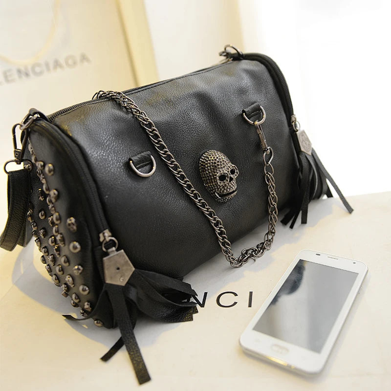 Skull Chain Handbags Tassel Rivet Women Bag Vintage Shoulder Bag