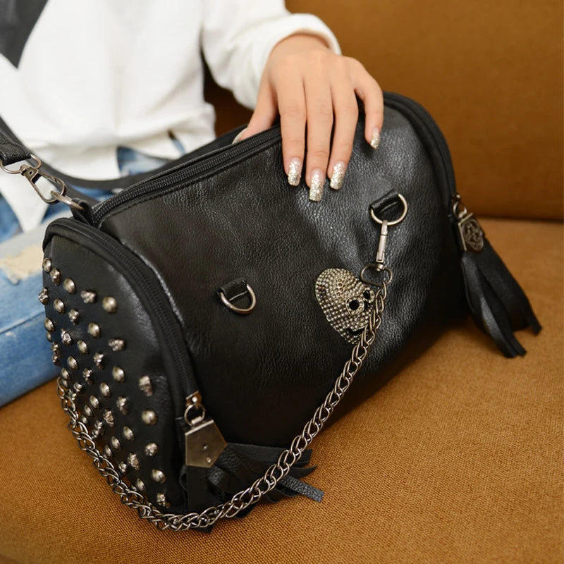 Skull Chain Handbags Tassel Rivet Women Bag Vintage Shoulder Bag