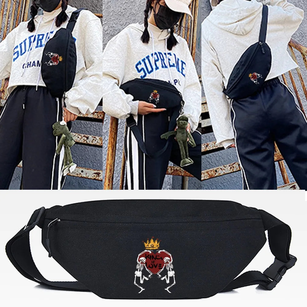 Skull Love Print Waist Bag Chest Bag Outdoor Sports Cross Pack