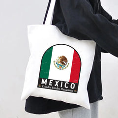 Skull Mexico Flag Emblem Vintage Mexican Ink Painting Women Canvas Sh