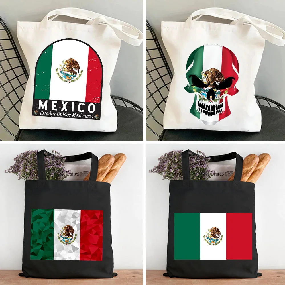 Skull Mexico Flag Emblem Vintage Mexican Ink Painting Women Canvas Sh