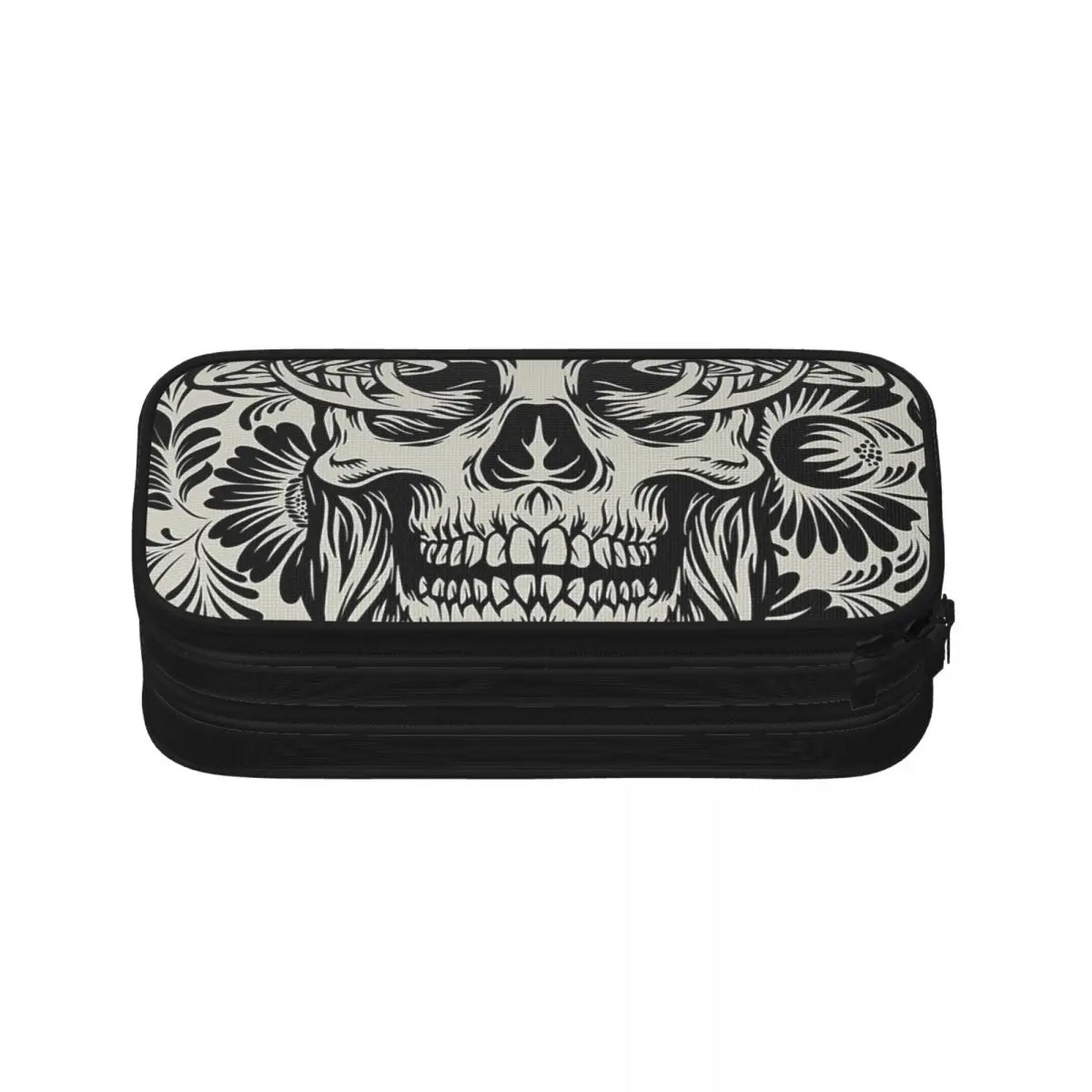 Skull Mushrooms Gray & Goth Pen Box Student School Anime Zipper Pen Bag