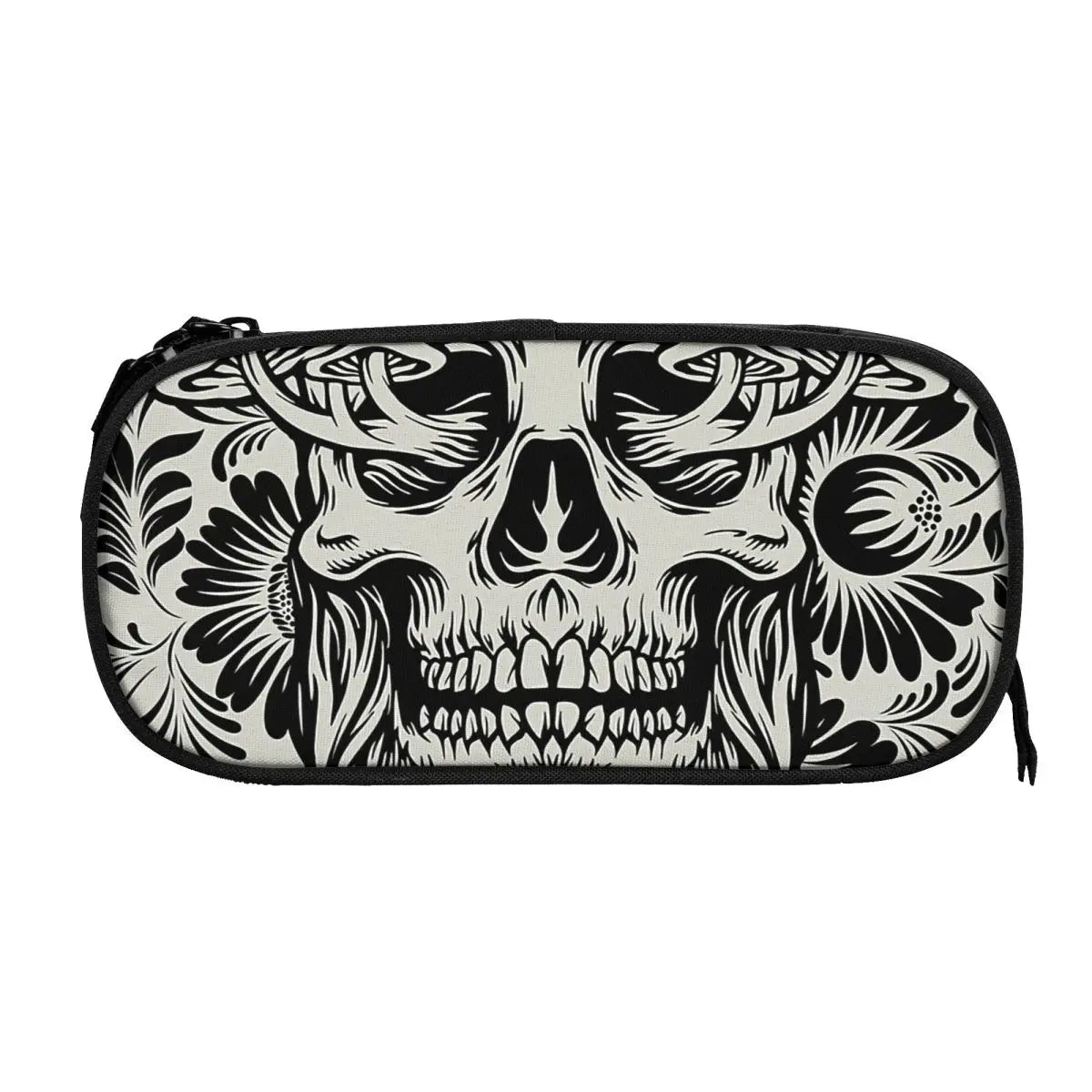 Skull Mushrooms Gray & Goth Pen Box Student School Anime Zipper Pen Bag