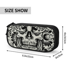 Skull Mushrooms Gray & Goth Pen Box Student School Anime Zipper Pen Bag