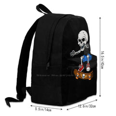 Skull Playing Skateboard Teen College Student Backpack Laptop Travel Bags