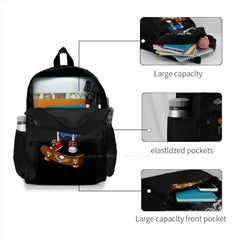 Skull Playing Skateboard Teen College Student Backpack Laptop Travel Bags
