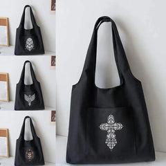 Skull Print Canvas Vest Bag Style Shoulder Shopping Bag