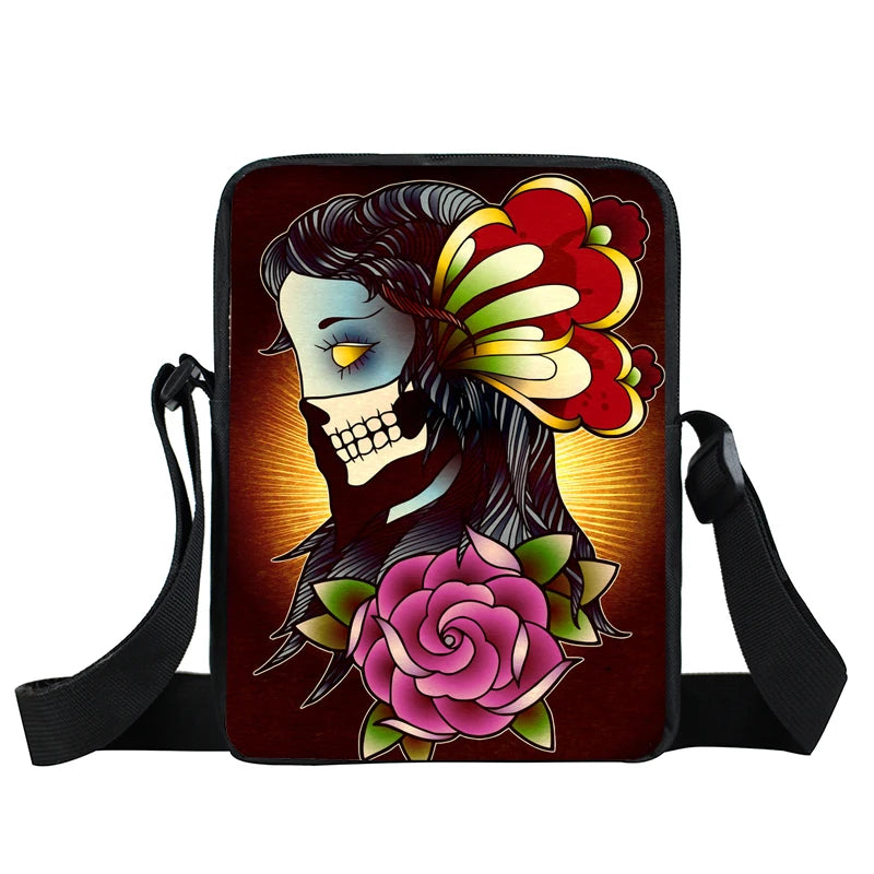 Skull Print Messenger Bag Hip Hop Women Handbag Street Rock Canvas Shoulder Bags