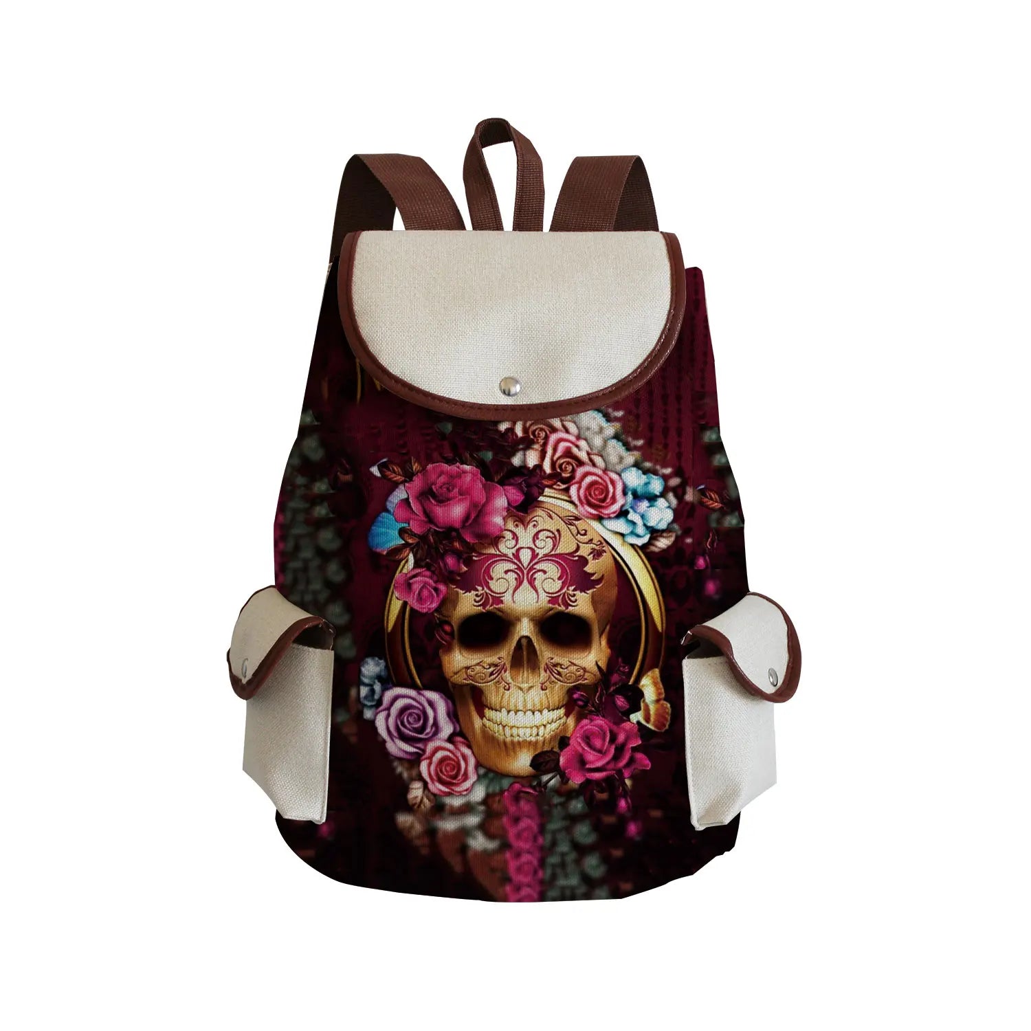 Skull Red Floral Printed Handbag Halloween Backpack