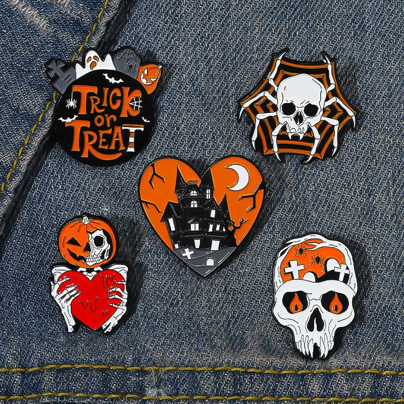 Skull Rose Heart Pin Punk Style Halloween Cat Head Compass Wizard Hat