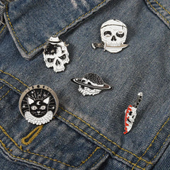 Skull Rose Heart Pin Punk Style Halloween Cat Head Compass Wizard Hat