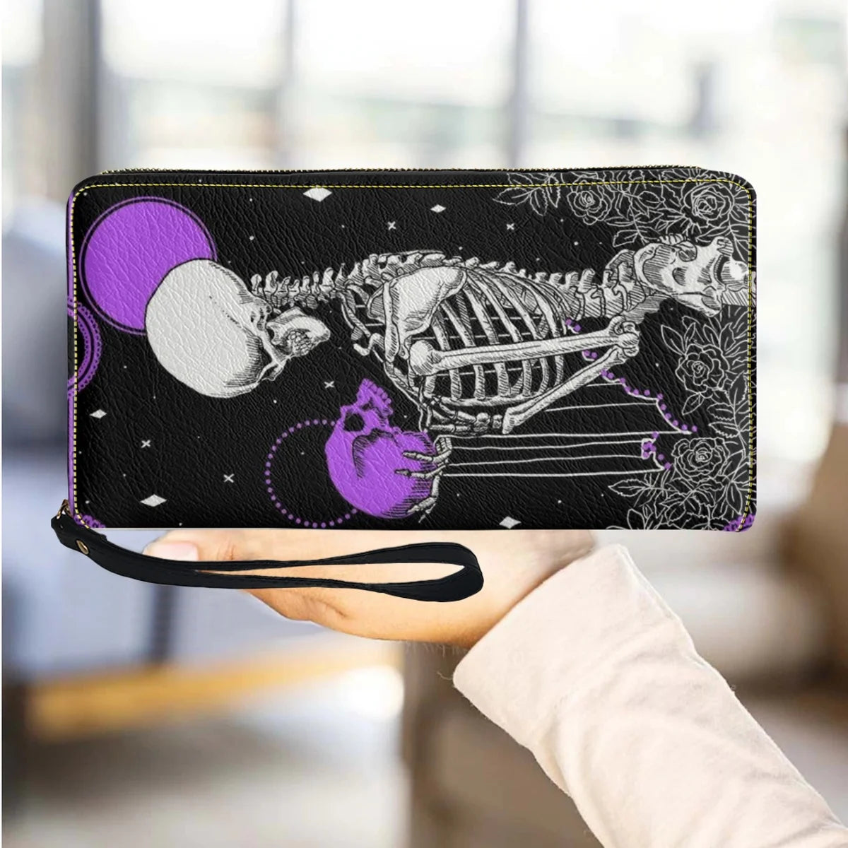 Skull Wallets Gift for Women Travel Female Purse Multifunction Zipper Long Strap