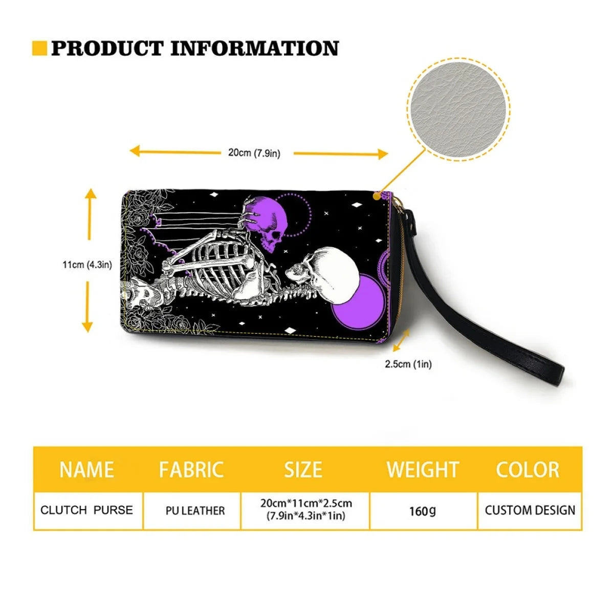 Skull Wallets Gift for Women Travel Female Purse Multifunction Zipper Long Strap