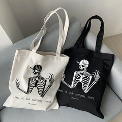 Skull Bag Harajuku Print Canvas Gothic Shopper Shoulder Bag