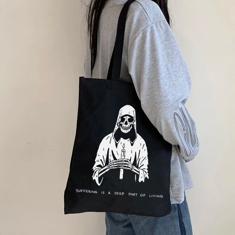 Skull Bag Harajuku Print Canvas Gothic Shopper Shoulder Bag
