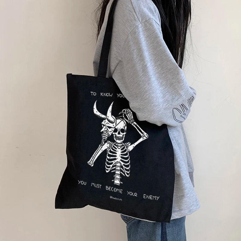 Skull Bag Harajuku Print Canvas Gothic Shopper Shoulder Bag