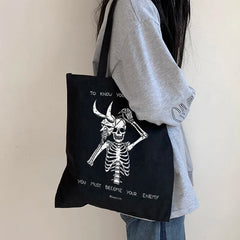 Skull Bag Harajuku Print Canvas Gothic Shopper Shoulder Bag