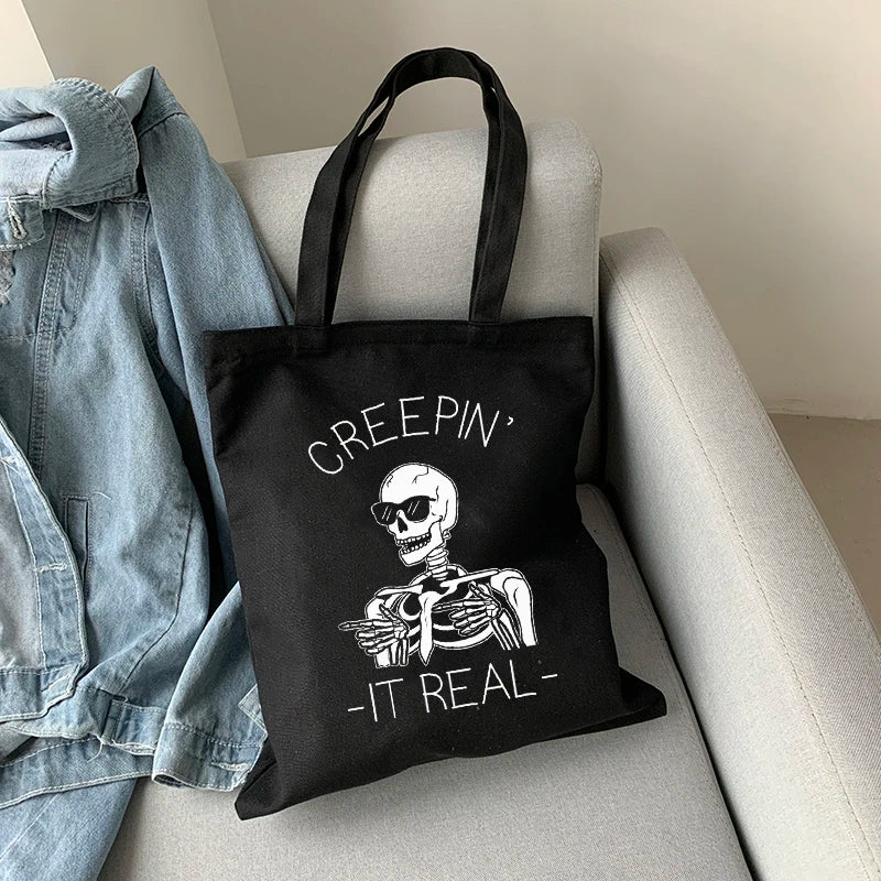 Skull Bag Harajuku Print Canvas Gothic Shopper Shoulder Bag