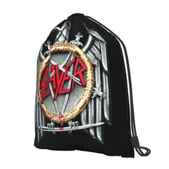 Slayer Silver Eagle Metal Band Drawstring Backpack Eco Friendly