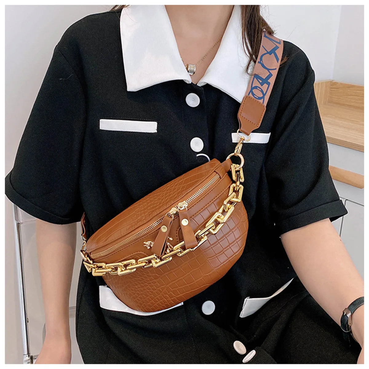 Women's Crossbody Sling Bag Metal Chain Shoulder Purse