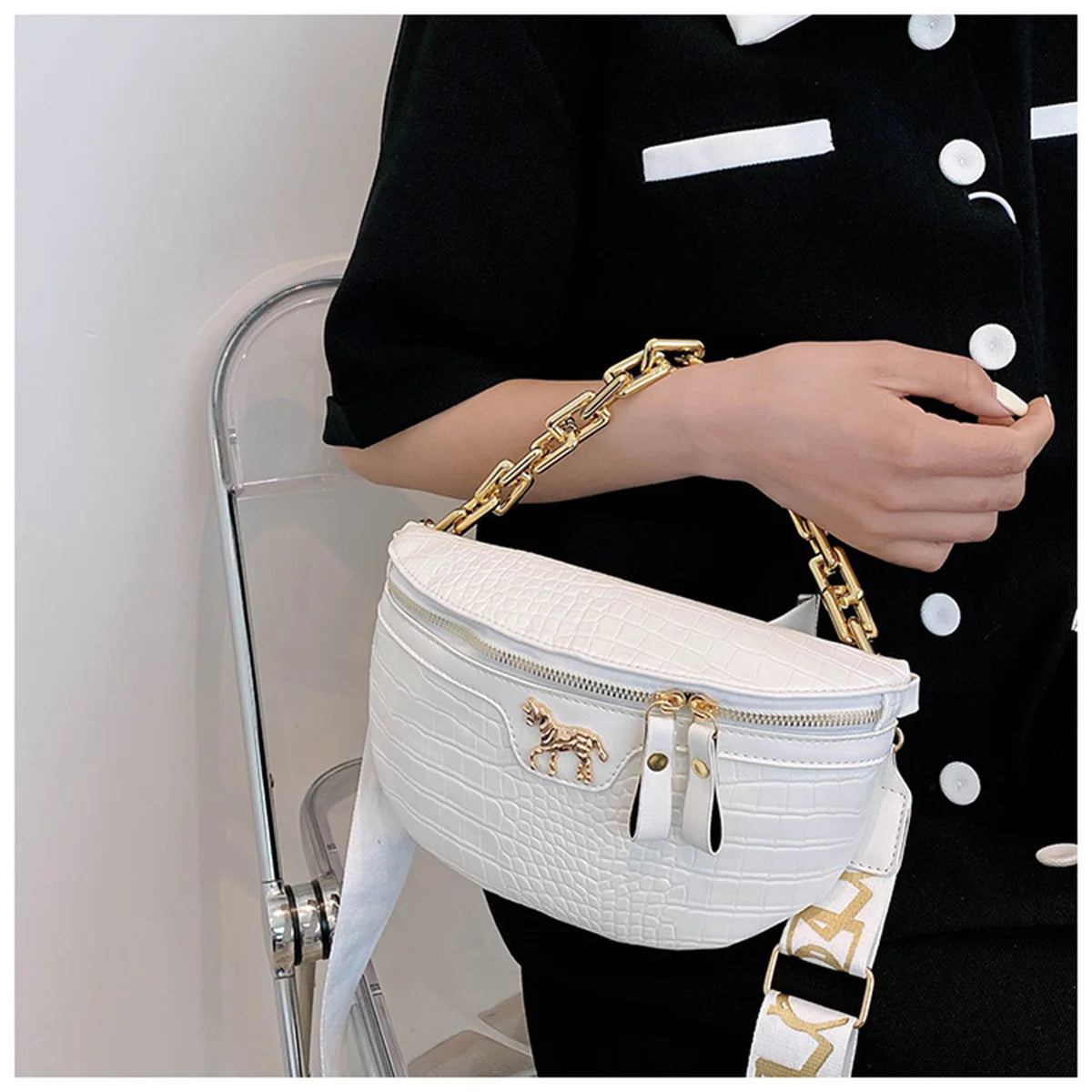 Women's Crossbody Sling Bag Metal Chain Shoulder Purse