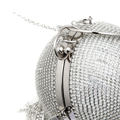 Sliver Diamonds Rhinestone Evening Bag Round Ball Clutch Mini Tassels Handbag