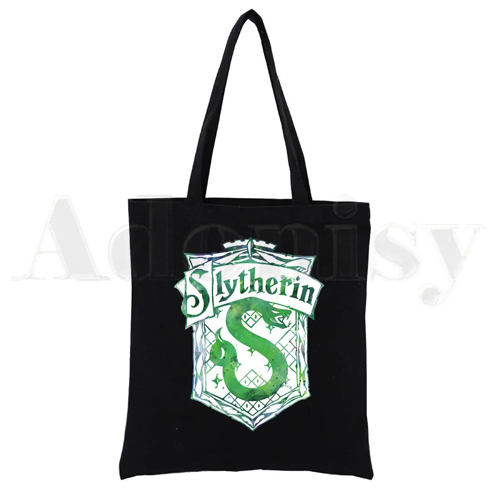 Slytherin Reusable Shopping Bag Canvas Tote Eco Bag Cartoon Shopper