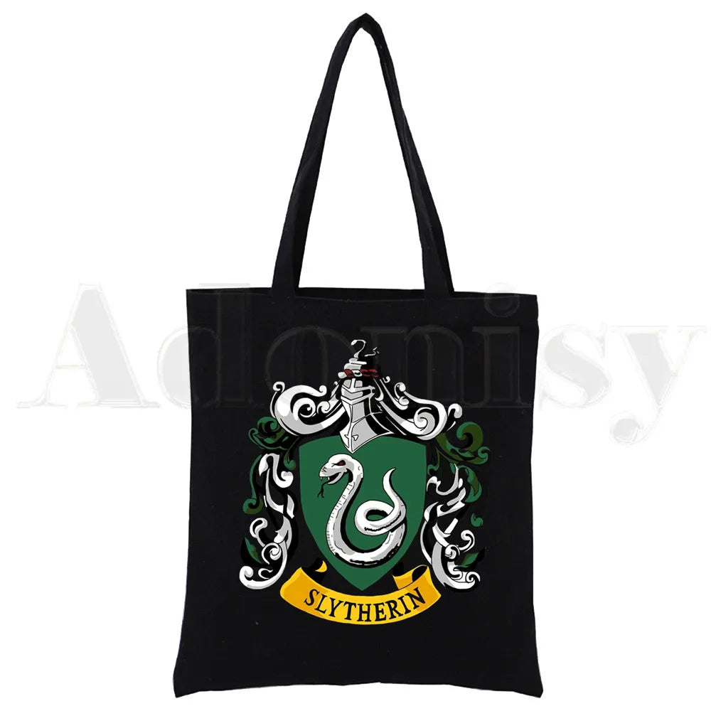 Slytherin Reusable Shopping Bag Canvas Tote Eco Bag Cartoon Shopper