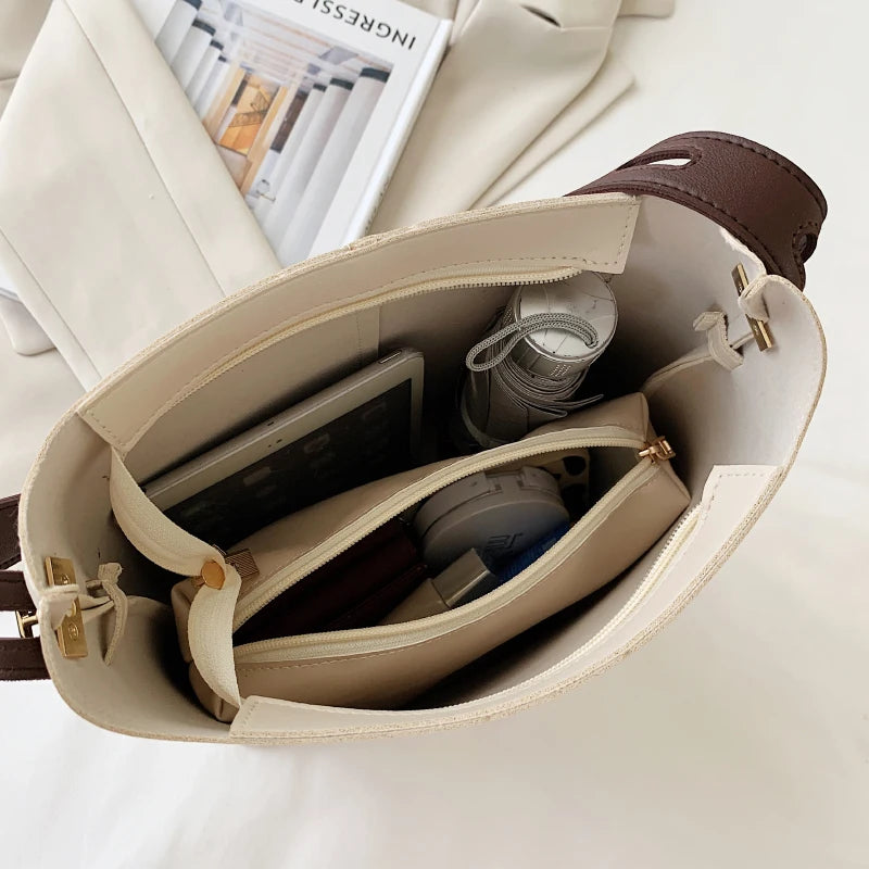 2PCS/SET Women's Shoulder Bags Soft Leather Messenger Crossbody Bag