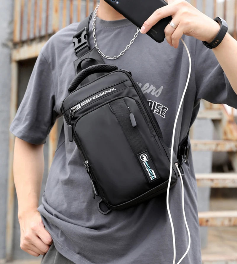 Men's Small Backpack Chest Pack with USB Charging Port