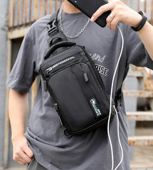 Men's Small Backpack Chest Pack with USB Charging Port