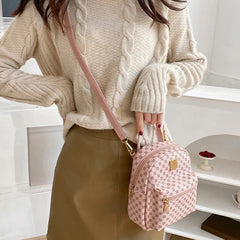 Small Backpack Women Shoulder Bags Diamond Grids PU Leather Bag