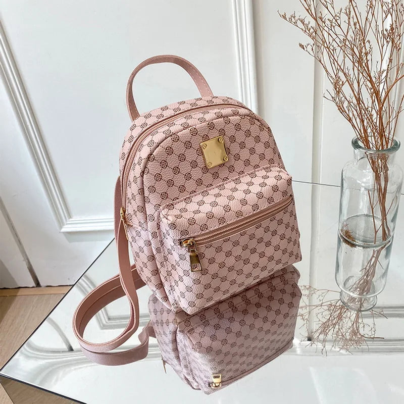 Small Backpack Women Shoulder Bags Diamond Grids PU Leather Bag