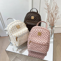 Small Backpack Women Shoulder Bags Diamond Grids PU Leather Bag