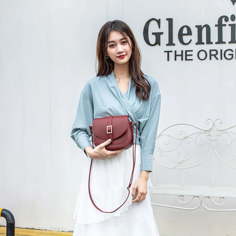 Small PU Leather Saddle Bag Belt Shoulder Diagonal Female Bag