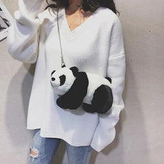 Plush Panda Frog Crossbody Bag Soft Purses Chain Strape Women Shoulder Phone Bag