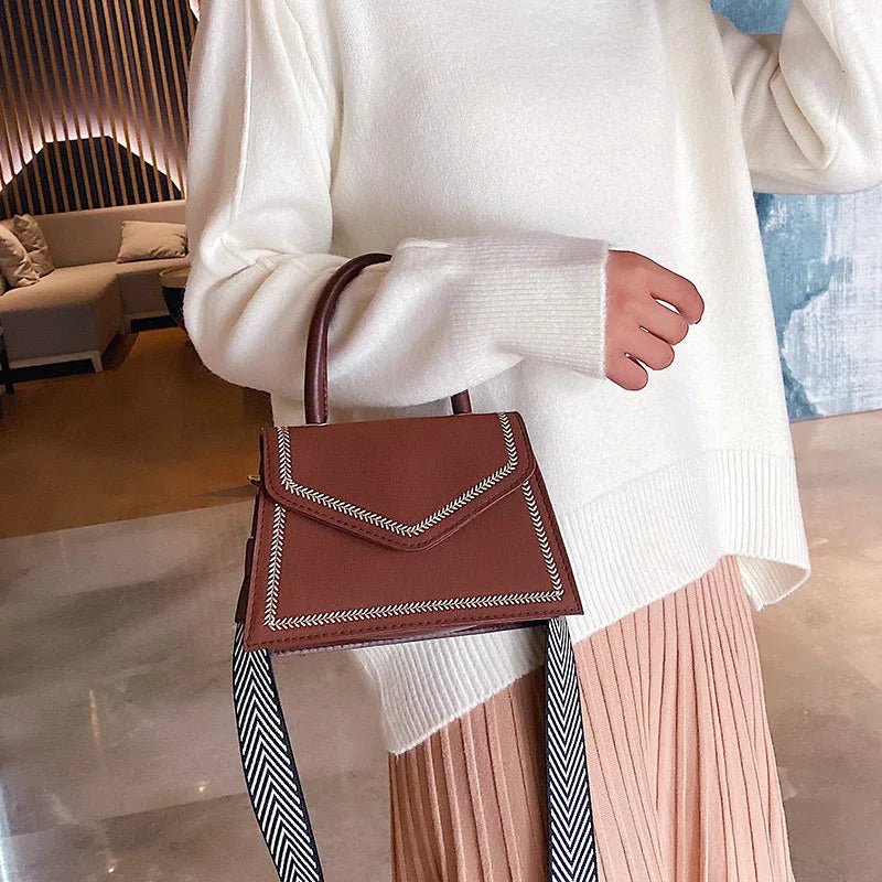 Women's Small PU Leather Messenger Bag with Wide Shoulder Strap