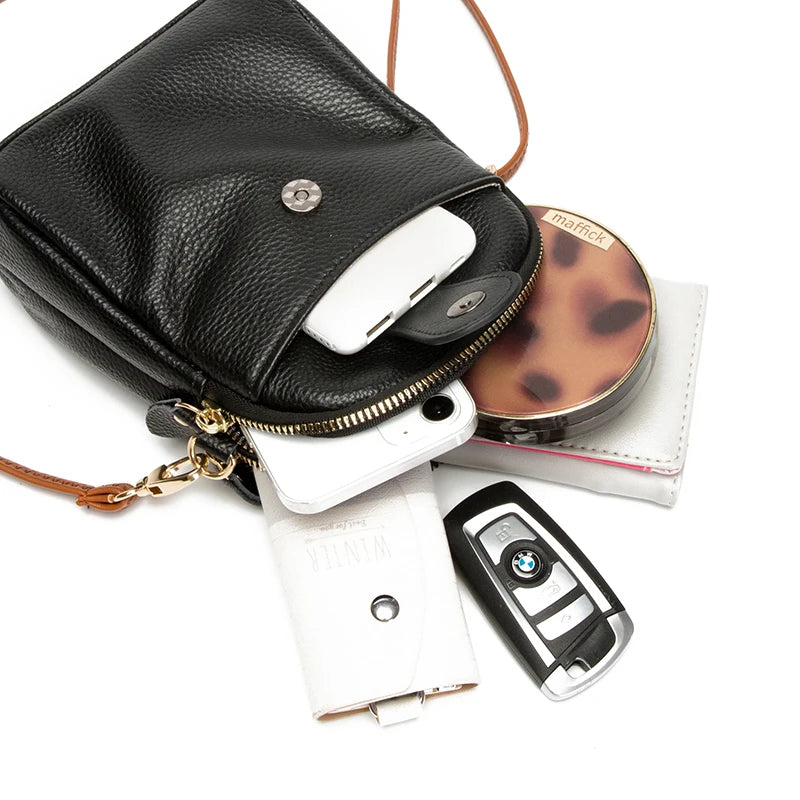 Small Vintage Leather Messenger Bag High Women Shoulder Handbag